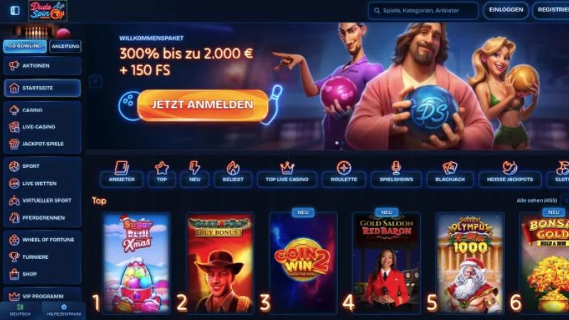 DudeSpin Casino Screenshot Startseite