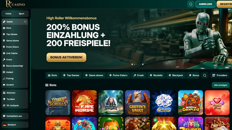 RX Casino Screenshot Spieleangebot